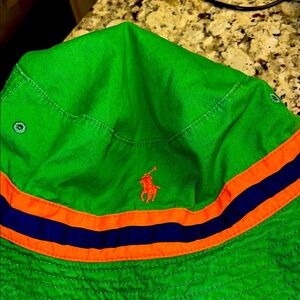 Ralph Lauren Green Bucket Hat with Orange and Blue Stripes